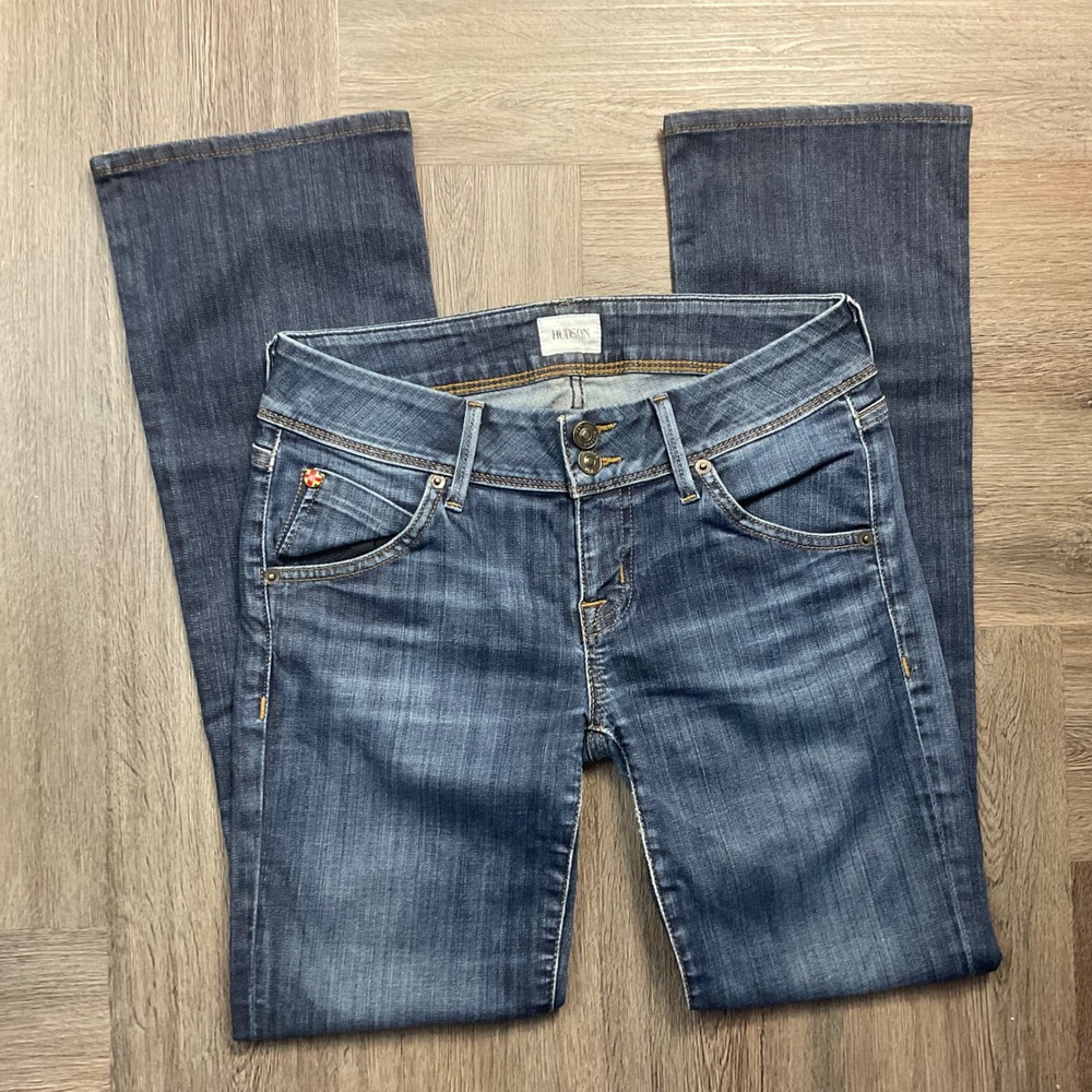 Y2K Hudson Low Rise Flap Pocket Bootcut Denim Jeans Womens 26 Blue Classic‎ Boho